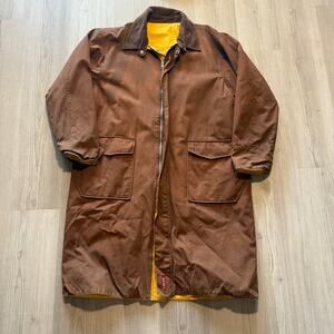 Vintage 90's Marlboro Cigarettes Brown Yellow Reversible Trench Jacket Coat Sz L